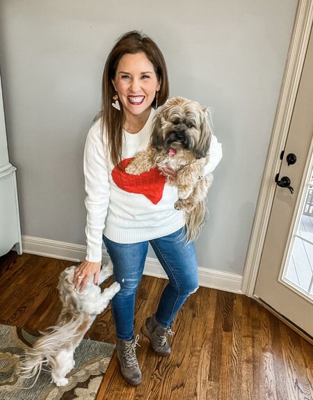 Anyone else’s dogs jealous of one another? 🐶🩷😝 super fun and adorable sweater for Valentines 💌 Day & beyond! 

#LTKfindsunder50 #LTKover40 #LTKstyletip