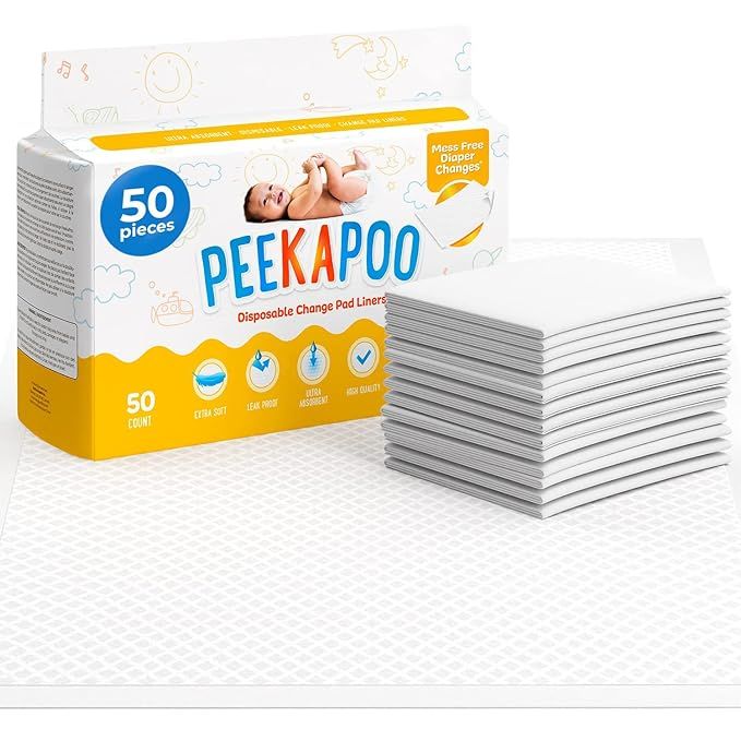 Peekapoo - Disposable Changing Pad Liners (50 Pack) Super Soft, Ultra Absorbent & Waterproof - Co... | Amazon (US)