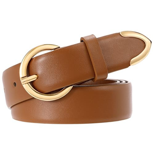 XZQTIVE Women’s Leather Belts for Jeans Pants Dresses Fashion Ladies Brown Belt with Gold Buckle | Amazon (US)