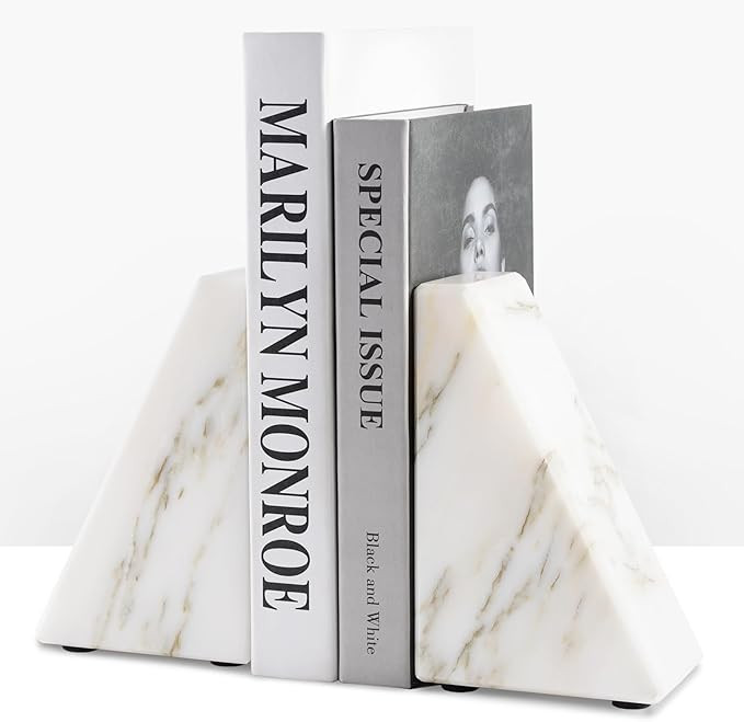 Marble Book Ends White, Heavy Duty Book Ends for Shelves, Decorative Natural Book Stopper，Uniqu... | Amazon (US)
