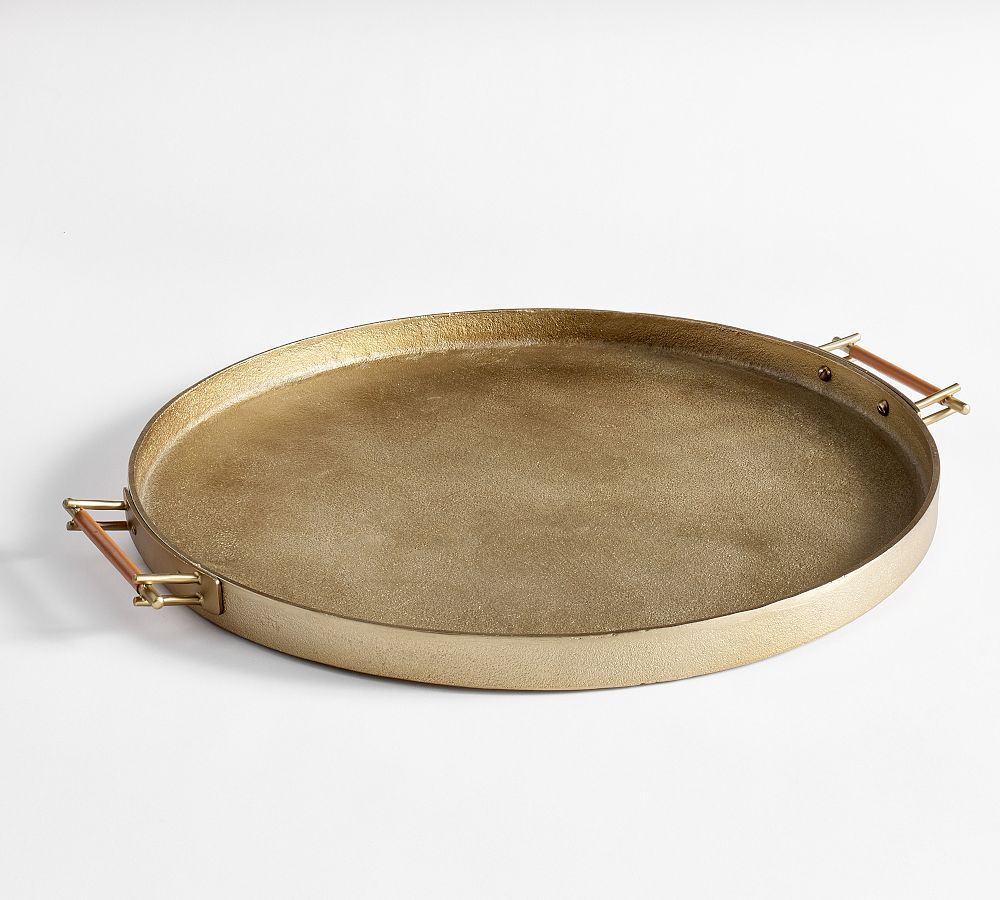 Handcrafted Beltic Brass & Leather Tray | Pottery Barn (US)