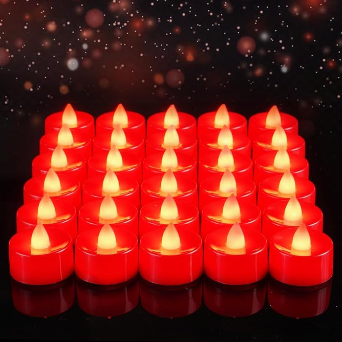 Amagic 30 Pcs Red Flickering Flameless Tea Lights Battery Operated, 200+ Hours Long Lasting Color... | Amazon (US)