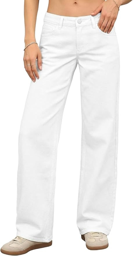 ELLEVEN Women's Low-Rise Baggy Jeans, High Stretchy Y2K Wide Leg Jeans Boyfriend Straight Leg Den... | Amazon (US)
