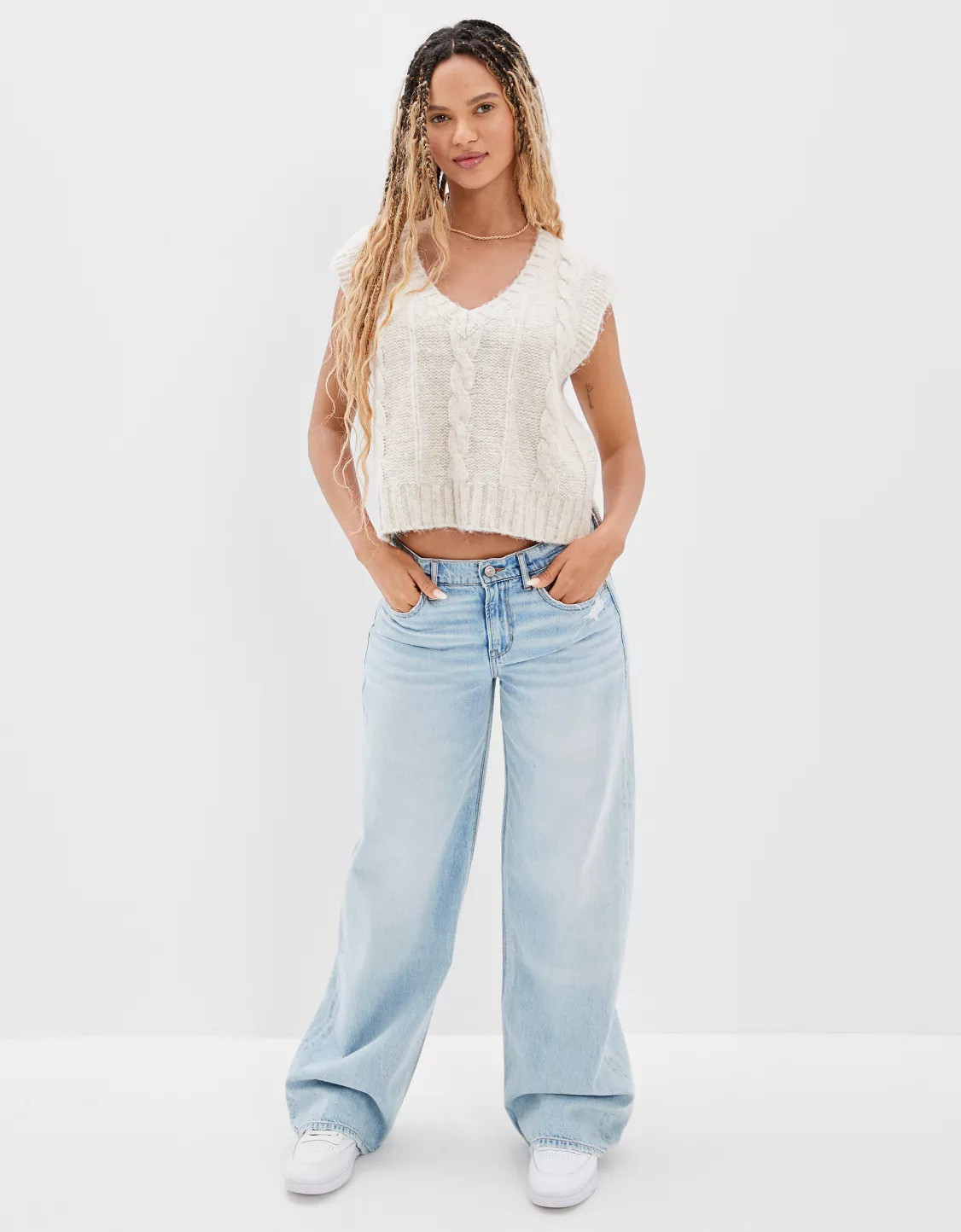 AE Cable Knit Sweater Vest | American Eagle Outfitters (US & CA)