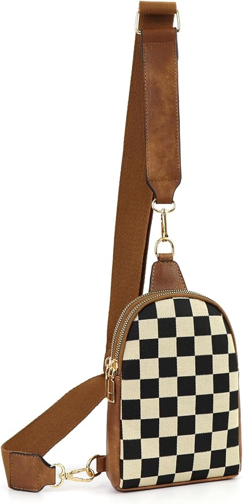 Sling Bag Crossbody Bags For Women Plaid Striped Fanny Packs Chest Bag for Work Shopping | Amazon (US)