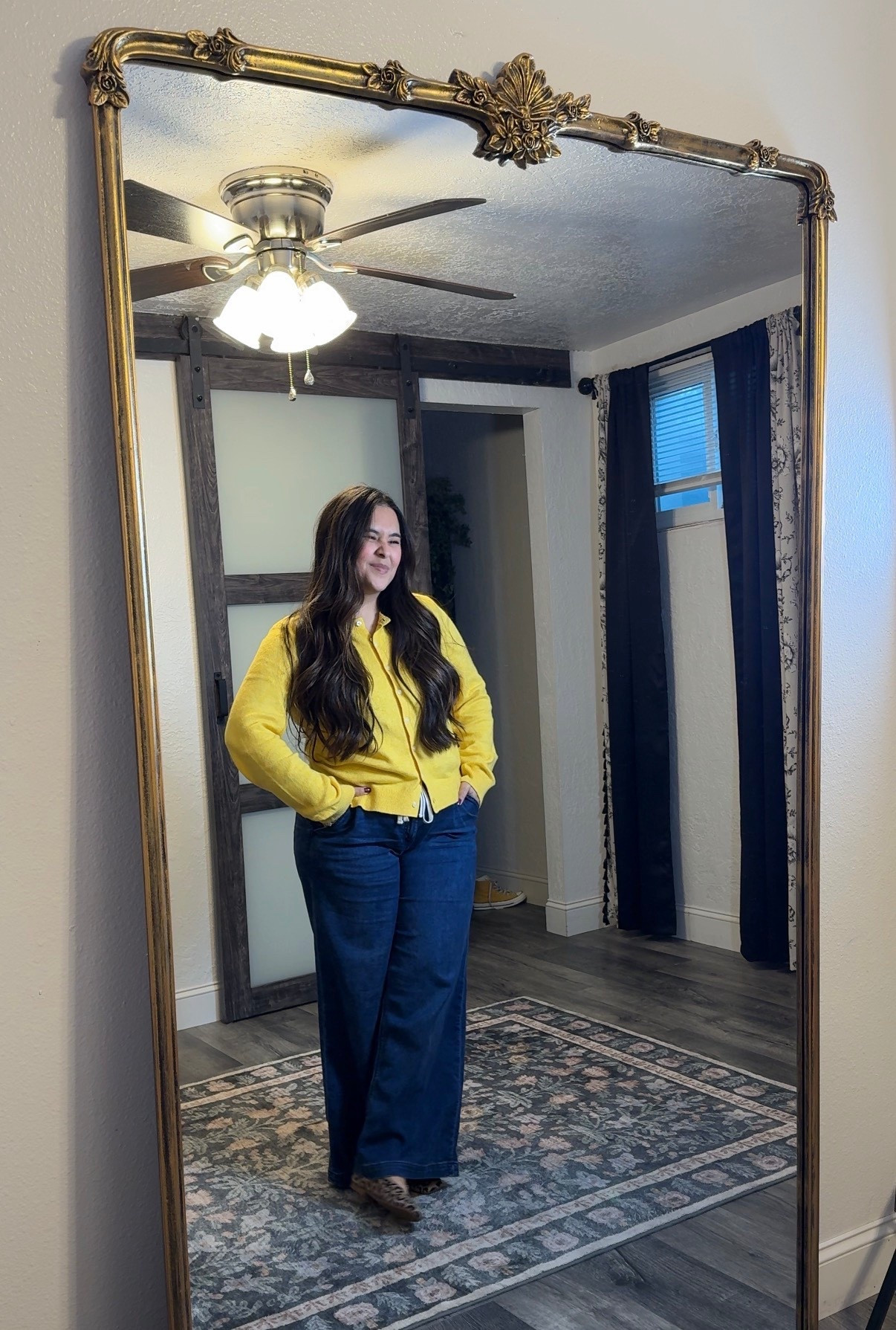 OOTD🪞 wearing a large in the cardigan and a medium short in the jeans. My flats are from Vivaia but maybe out of stock so linked some other options  

#LTKPetite #LTKSaleAlert #LTKootd