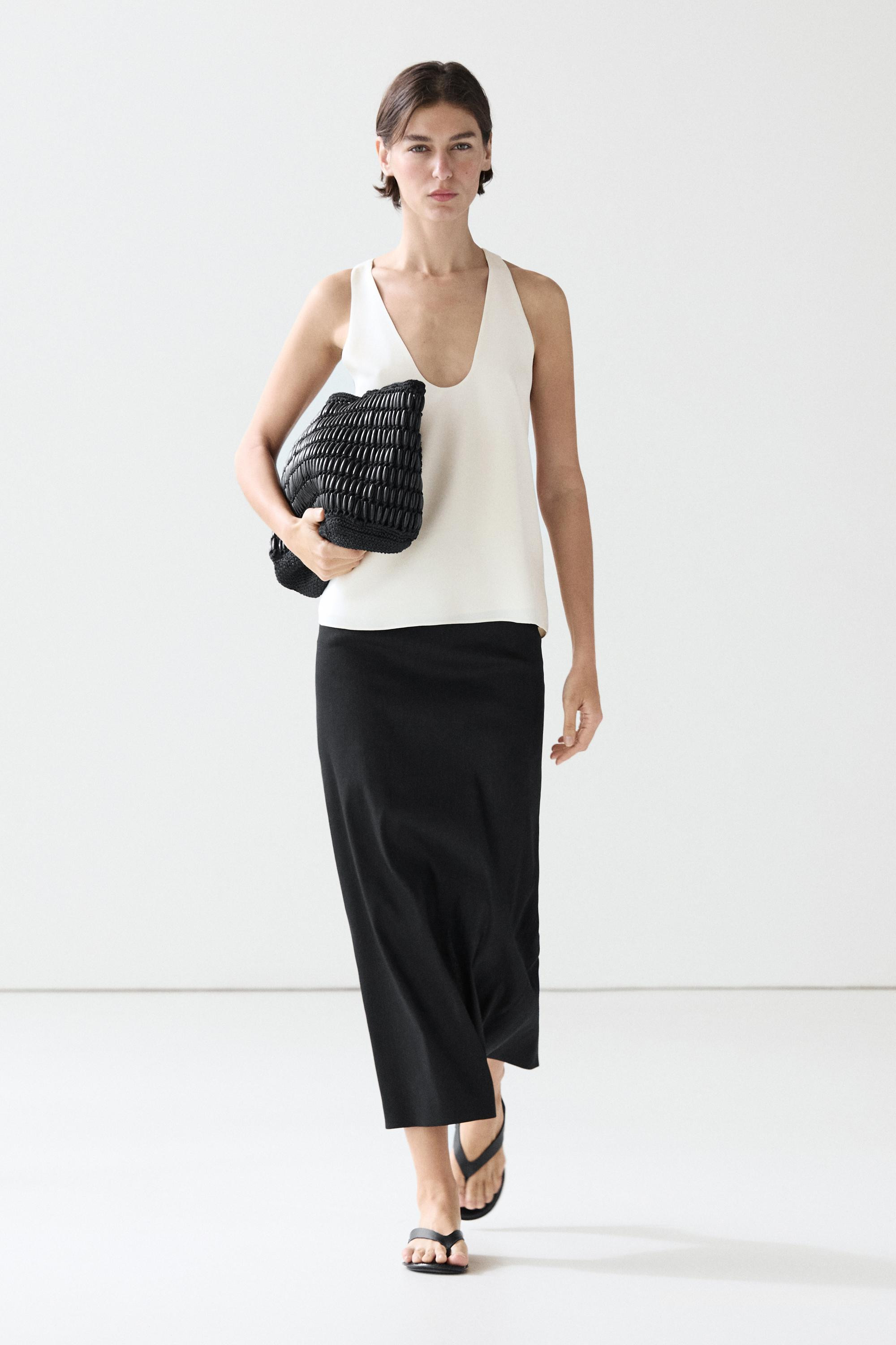 Straight linen blend midi skirt | Massimo Dutti US