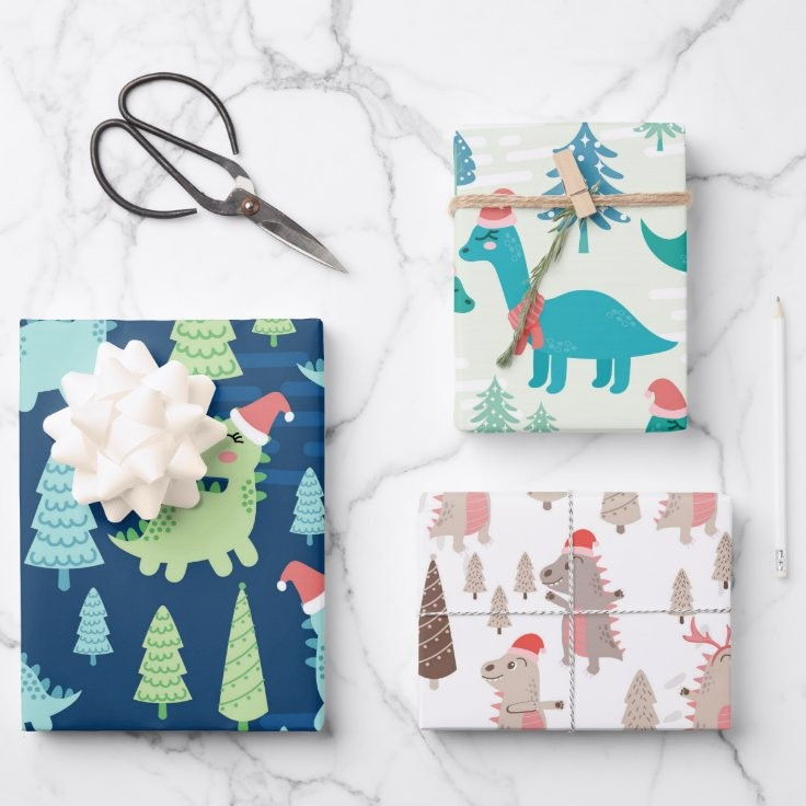 Cute Dinosaur Holiday Christmas Wrapping Paper Sheets | Zazzle | Zazzle
