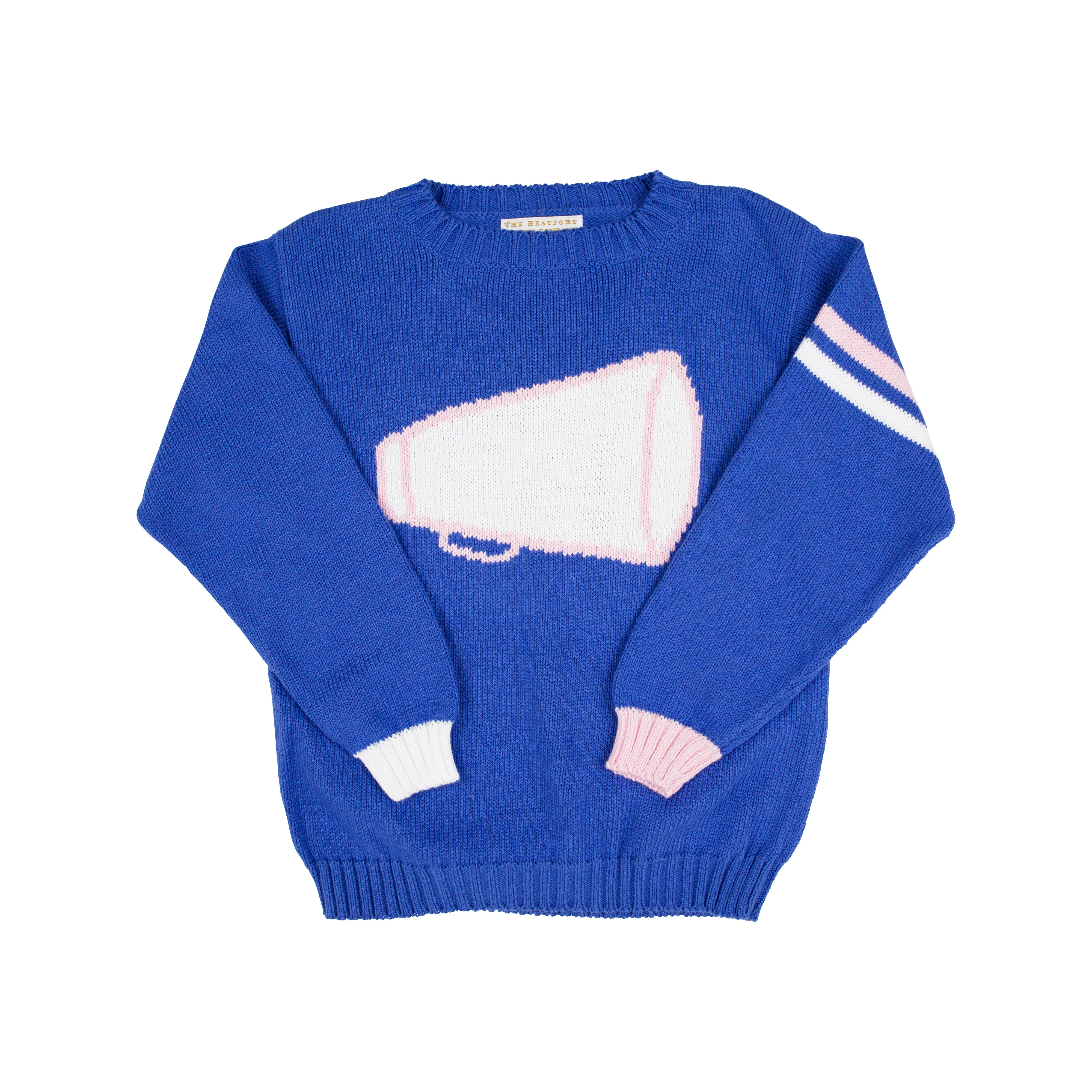 Isabelle's Intarsia Sweater - Barbados Blue & Palm Beach Pink with Megaphone Intarsia | The Beaufort Bonnet Company