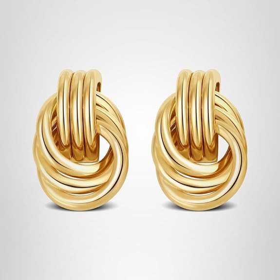Trendy Gold Plated Knot Earrings for Women Chunky Statement Drop Dangle Earrings Lightweight Hypo... | Amazon (US)