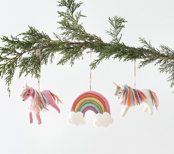 Unicorn Felted Wool Ornaments, Set of 3 | Pottery Barn Kids