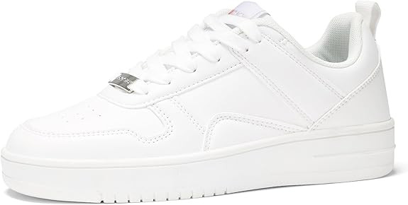 LUCKY STEP Women Fashion Sparkle Rhinestone Sneakers White Leather Low Top Tennis Shoes Lace Up C... | Amazon (US)