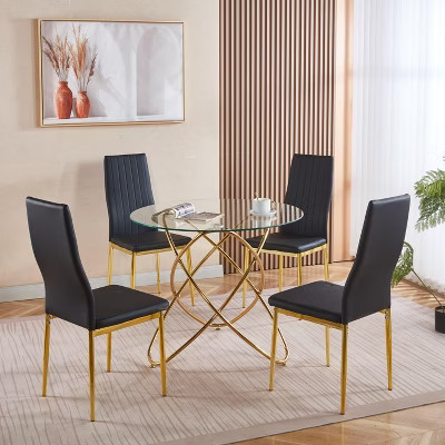 5-Piece Dining Set with Glass Table Top and Metal Legs, Mid-Century Design for 4-6 People | Target