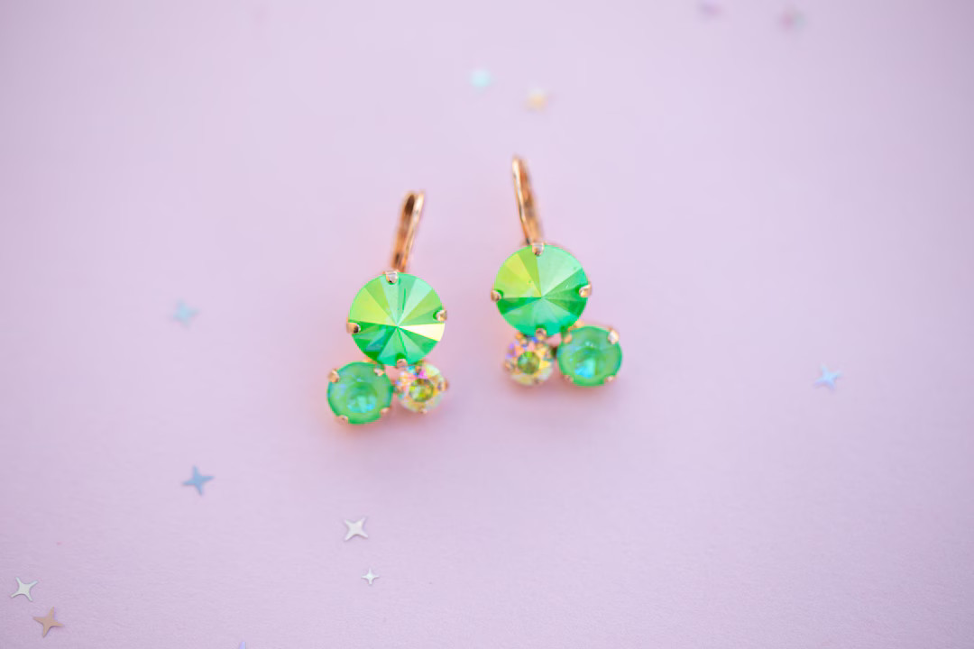 Island Sweetheart 12mm Rivoli, 8mm, 6mm 3 Stone Drop Earrings- Choose Setting Color - Etsy | Etsy (US)