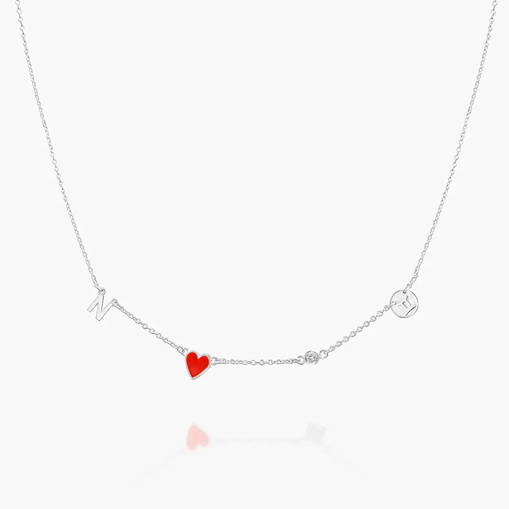 Inez Initial Heart Necklace with Diamond - Silver | Oak & Luna (US)