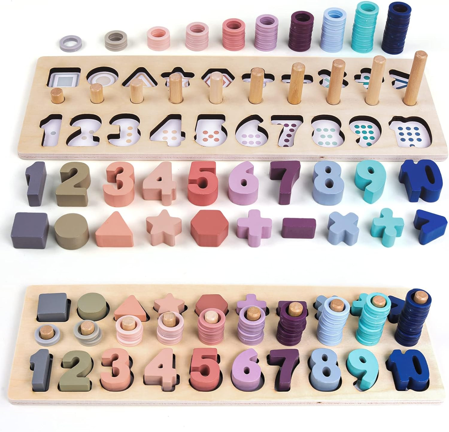 Counting Shape Stacker Wooden Count Sort Stacking Tower with Wood Colorful Number Shape Math Blocks for Kids Preschool Educational Toddlers Toy | Amazon (US)