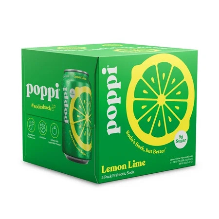 Poppi Lemon Lime Prebiotic Soda, 12 oz, 4 Pack Cans | Walmart (US)