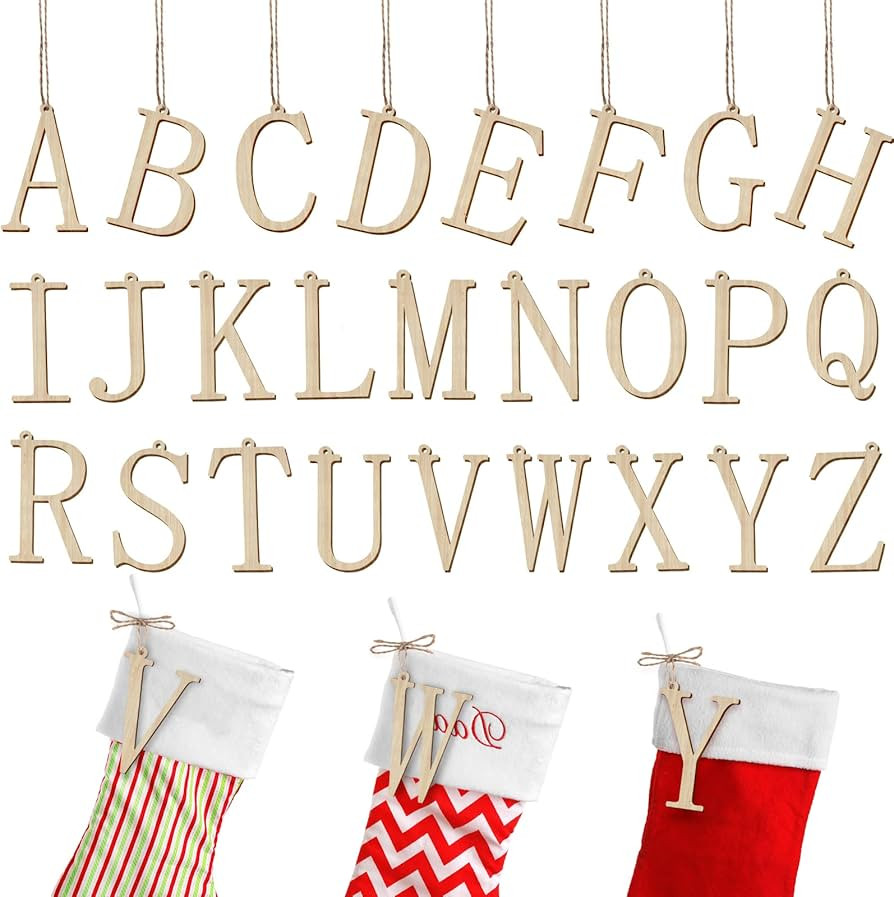 26 Pieces Letter Personalized, Farmhouse Name Hanging, Stocking Cutout Tag for Christmas Rustic D... | Amazon (US)