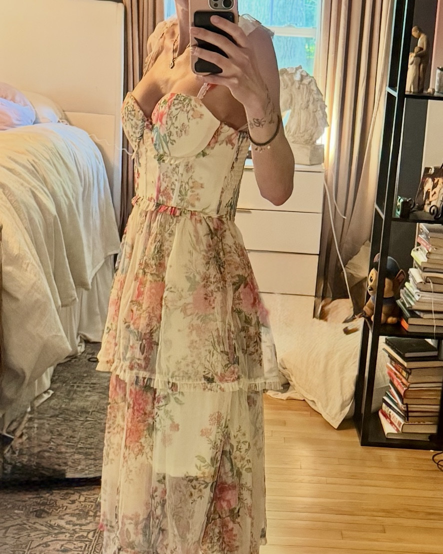 I am obsessed with this Avicii dress. It fit perfectly and I got so many comments on it. It has a sheer overlay that shows through some of the bottom which creates a glamorous look. Perfect for your next occasion!￼

#LTKMothersDay #LTKgrwm #LTKootd