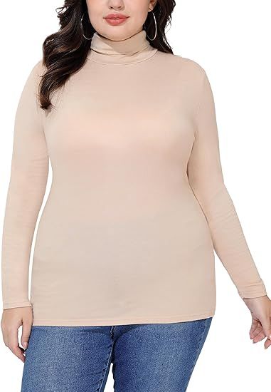 COOTRY Women’s Plus Size Turtleneck Mock Neck Tops Long Sleeve Lightweight Slim Fitted Base Lay... | Amazon (US)