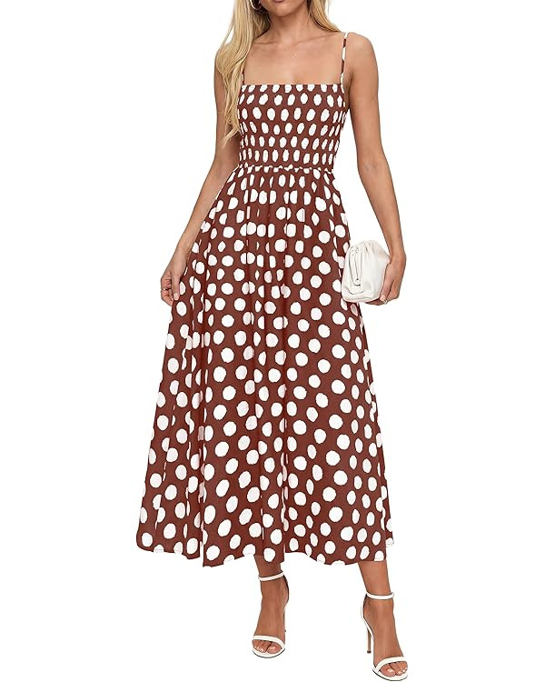 PRETTYGARDEN Womens Polka Dot Dress 2026 Summer Spaghetti Strap Smocked Sundress Beach Vacation W... | Amazon (US)