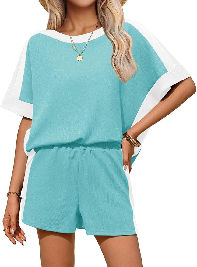 Tankaneo Womens 2 Piece Summer Outfits Oversized Short Sleeve Tops and Shorts Matching Sets Color... | Amazon (US)