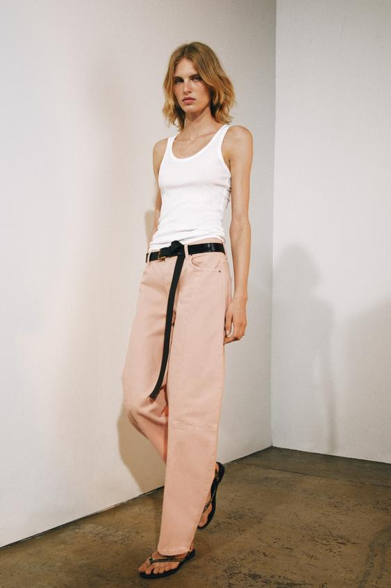Zara - Zw Collection Mid-Rise Barrel Patchwork Jeans - Pink - 31 (Us 12) - Woman | Zara US