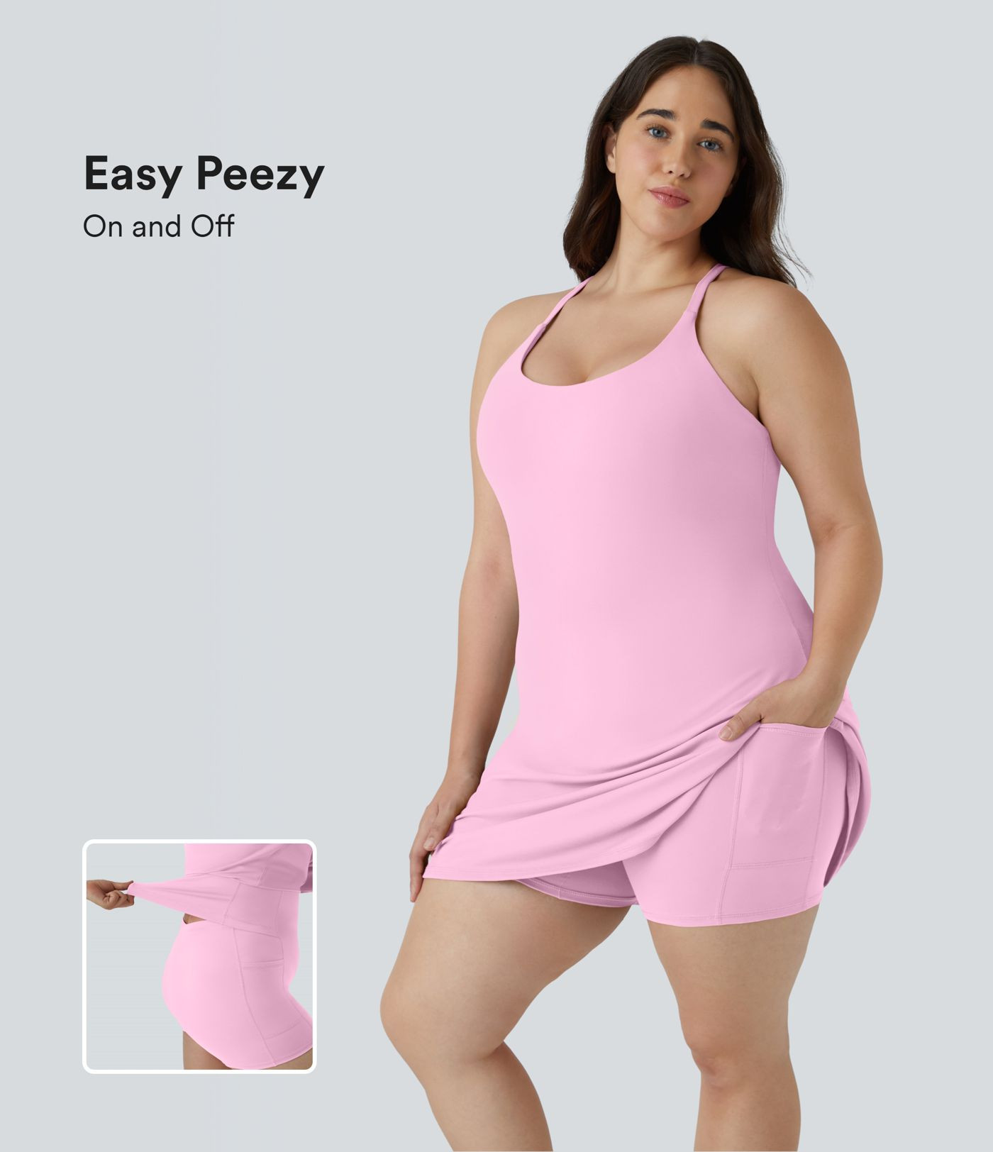 Everyday SoftlyZero\u2122 Plush Backless 2-in-1 Flare Workout Plus Size Dress-Wannabe-Easy Peezy | HALARA