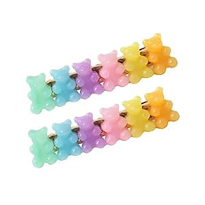 Pastel Rainbow Colored Gummy Bear Candy Hair Clip Barrette Accessory Set of Two, One Size | Amazon (US)