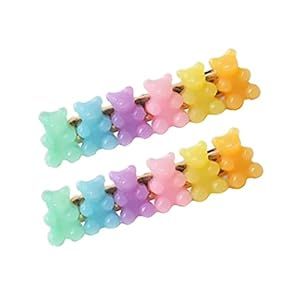 Pastel Rainbow Colored Gummy Bear Candy Hair Clip Barrette Accessory Set of Two, One Size | Amazon (US)
