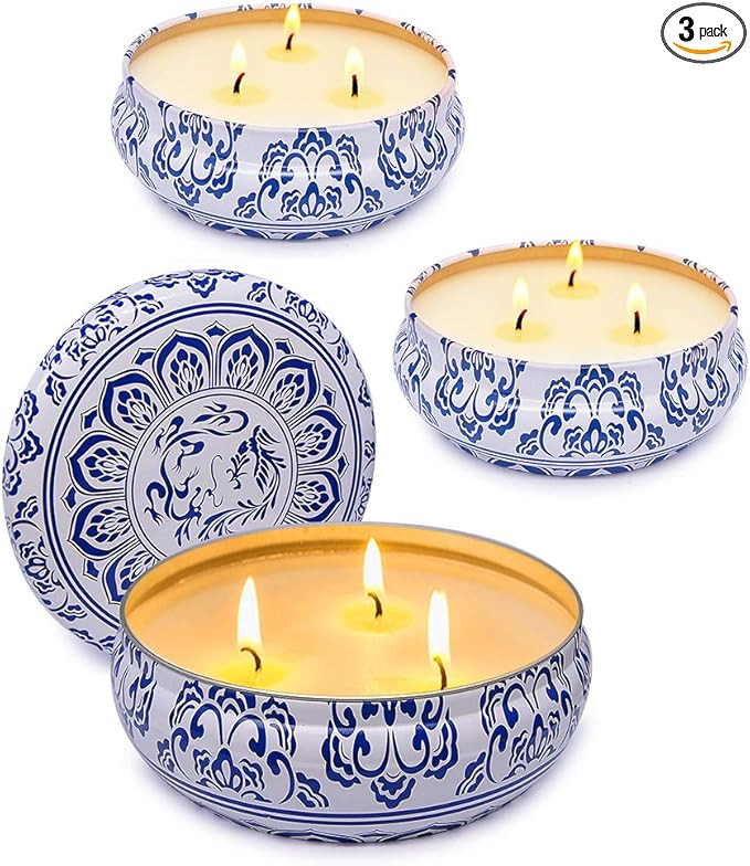 3 Packs Large Citronella Candles Outdoor and Indoor, 13.5oz 3-Wick Soy Wax Portable Travel Tin Ca... | Amazon (US)