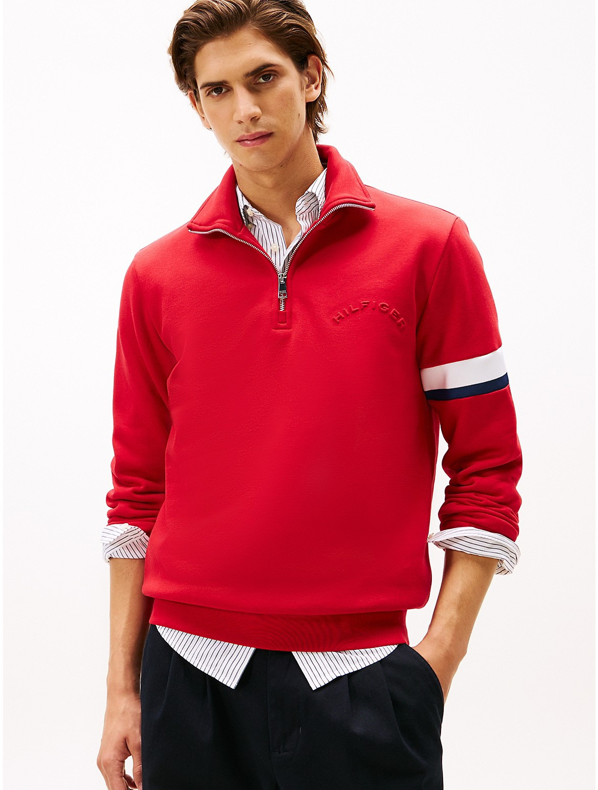 Tommy Hilfiger Men's THFlex Fleece Quarter-Zip Sweatshirt - Red - XS | Tommy Hilfiger (US)