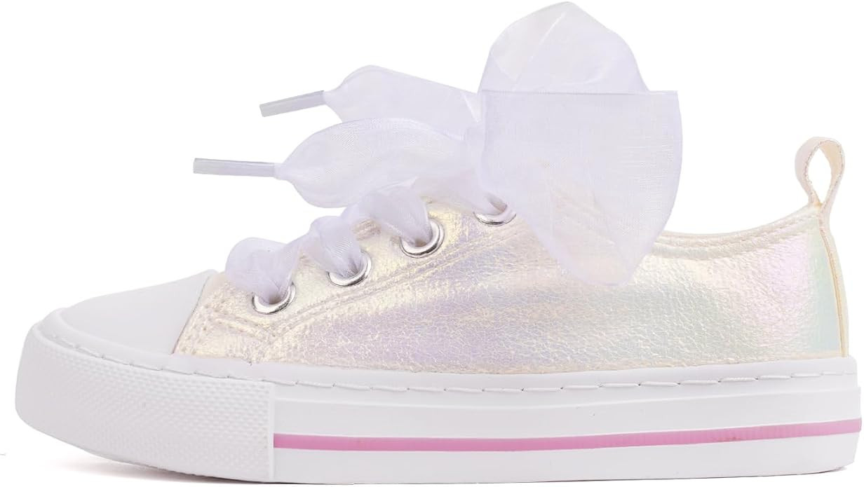 HugRain Little Girls Kids Classic Sparkle Low Top Lace Up Sneakers Walking Shoes | Amazon (US)