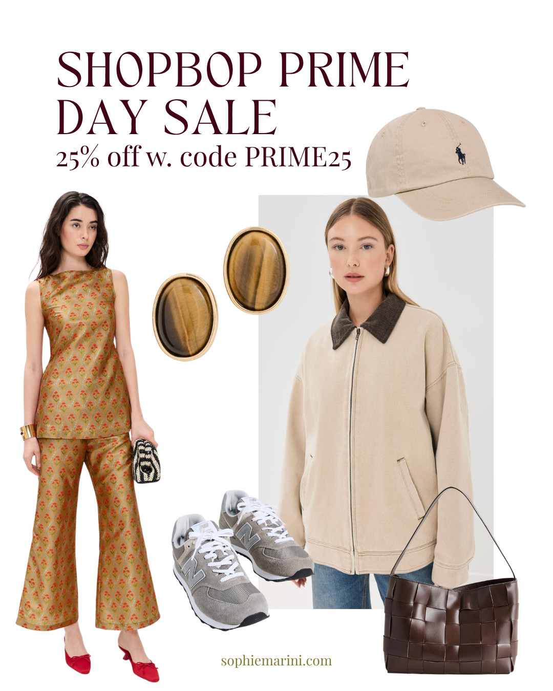 Shopbop 🤝 Prime Day 
Link your Prime to Shopbop for even more discounts. Use code PRIME25 for 25% select items through 6/25. 

[Ralph Lauren, Classic Sport Cap, New Balance, 574 Unisex Sneakers, Workwear Barn Jacket, Woven Mini Tote, Raffia Salerno Sandals, Oval turquoise earrings, Tigers Eye jewelry, blue gingham matching set, Beach Picnic Top and shorts, raffia woven fish bag]  

 