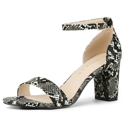 Allegra K Women's Snakeskin Open Toe Chunky Heels Buckle Ankle Strap Sandals Black Snake 8.5 | Target