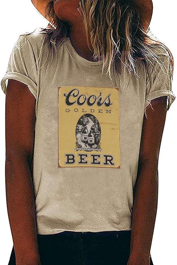 Golden Beer T Shirt Vintage Graphic Tee Women Funny Drinking Shirt Summer Casual Short Sleeve Top... | Amazon (US)