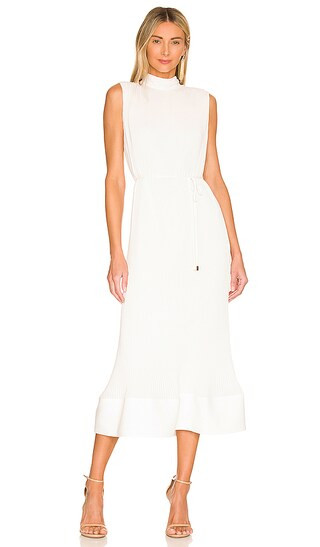 Melina Solid Pleat Dress in White | Revolve Clothing (Global)