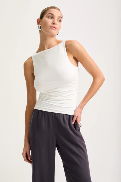 365 RUCHED SIDE BOAT NECK TOP - COCONUT MILK | TALA (UK)