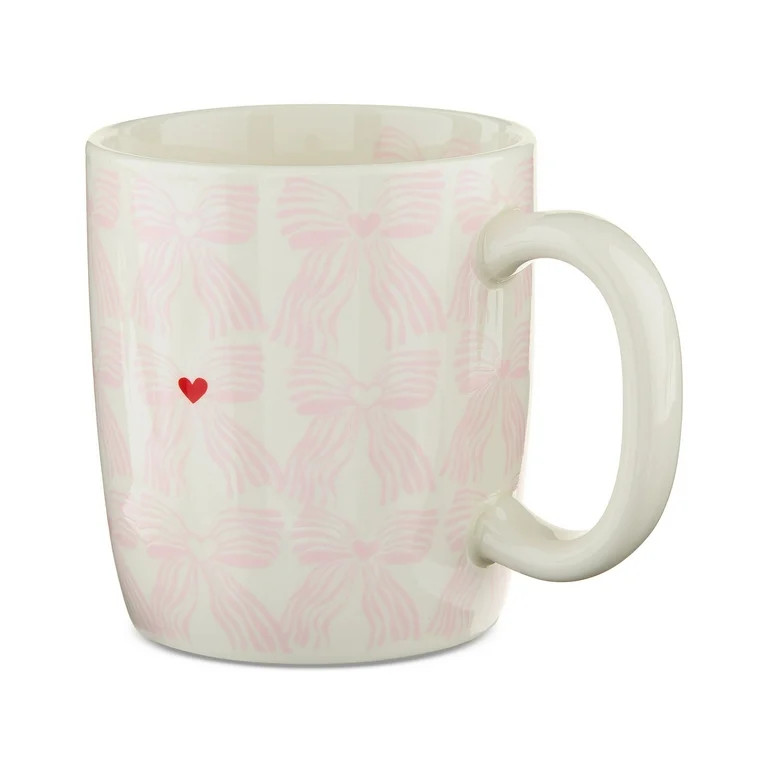 18.25 oz Bows Ceramic Stoneware Mug, Pink and White, Valentine's Day by Way To Celebrate | Walmart (US)