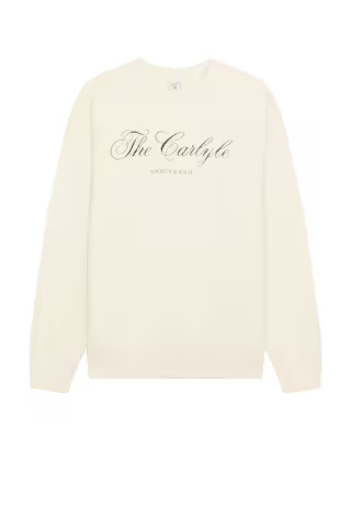 Sporty & Rich x Hotel Carlyle Script Crewneck in Cream - Cream. Size L (also in M, S, XL/1X). | FWRD 
