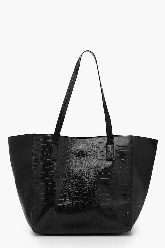 Oversized Faux Leather Croc Tote Day Bag | boohoo (US & Canada)