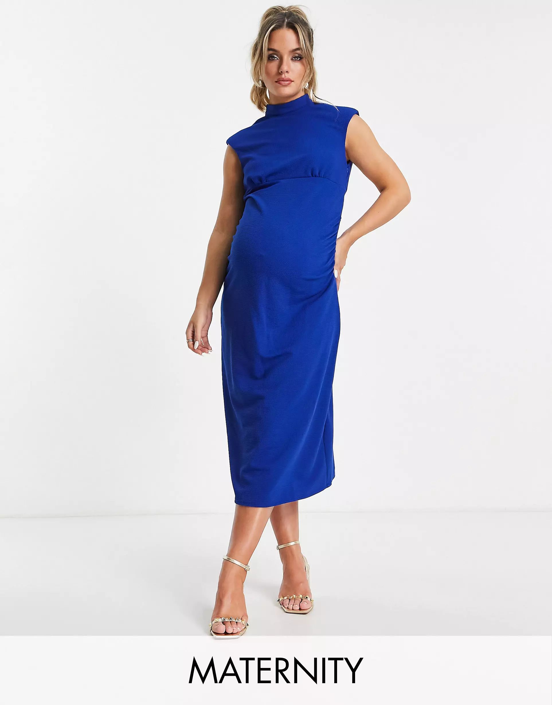 Little Mistress Maternity high neck midi dress in cobalt blue | ASOS (Global)