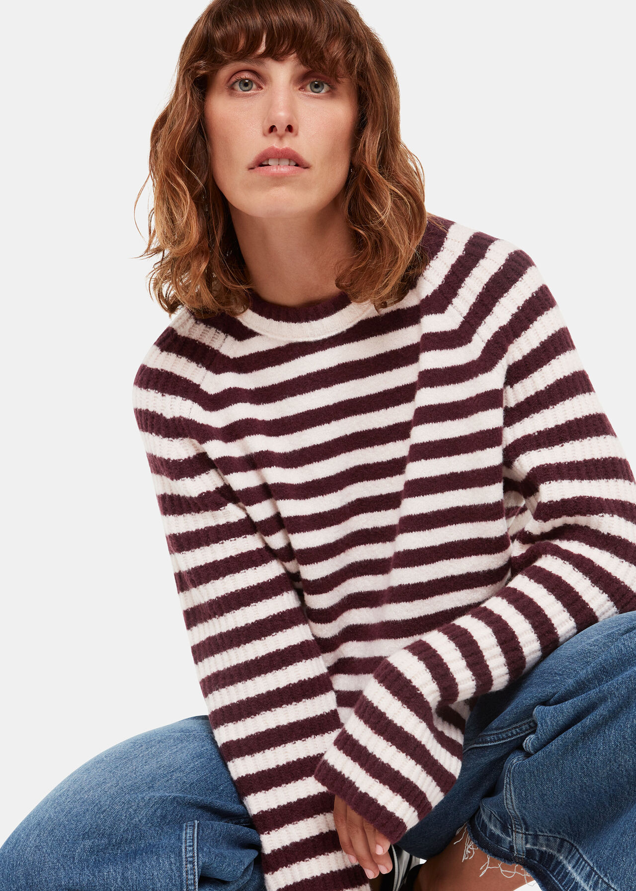 Wool Mix Stripe Crew | Whistles