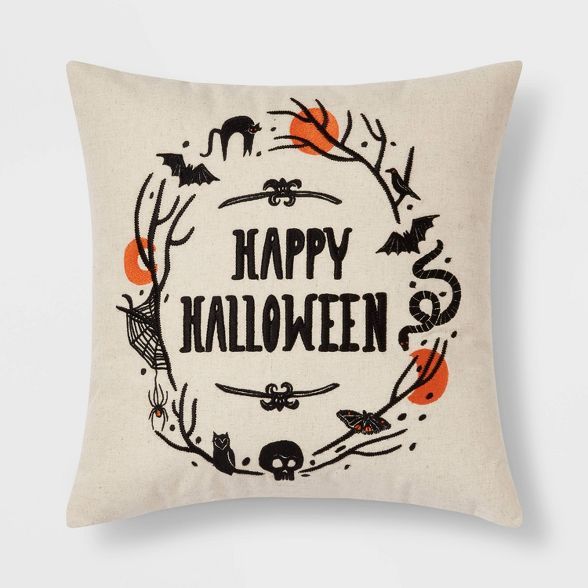 'Happy Halloween' Square Throw Pillow Neutral/Black - Threshold™ | Target