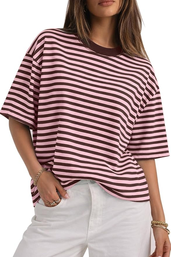 CHYRII Womens Oversized Striped T Shirts Short Sleeve Fashion 2026 Casual Crewneck Summer Y2K Clo... | Amazon (US)
