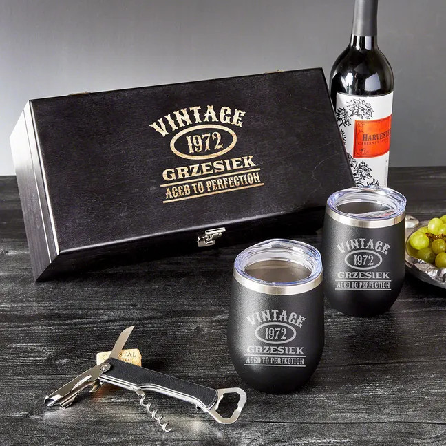 Custom Insulated Wine Tumbler Gift Set - Ebony Box | HomeWetBar.com