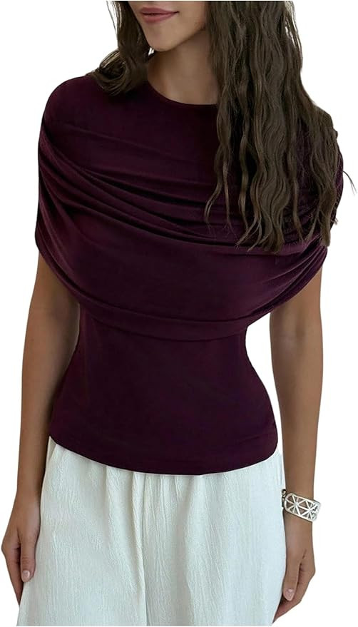 Milumia Women's Ruched Short Sleeve Mesh Top Elegant Cinched Waist Dressy Casual Tops | Amazon (US)