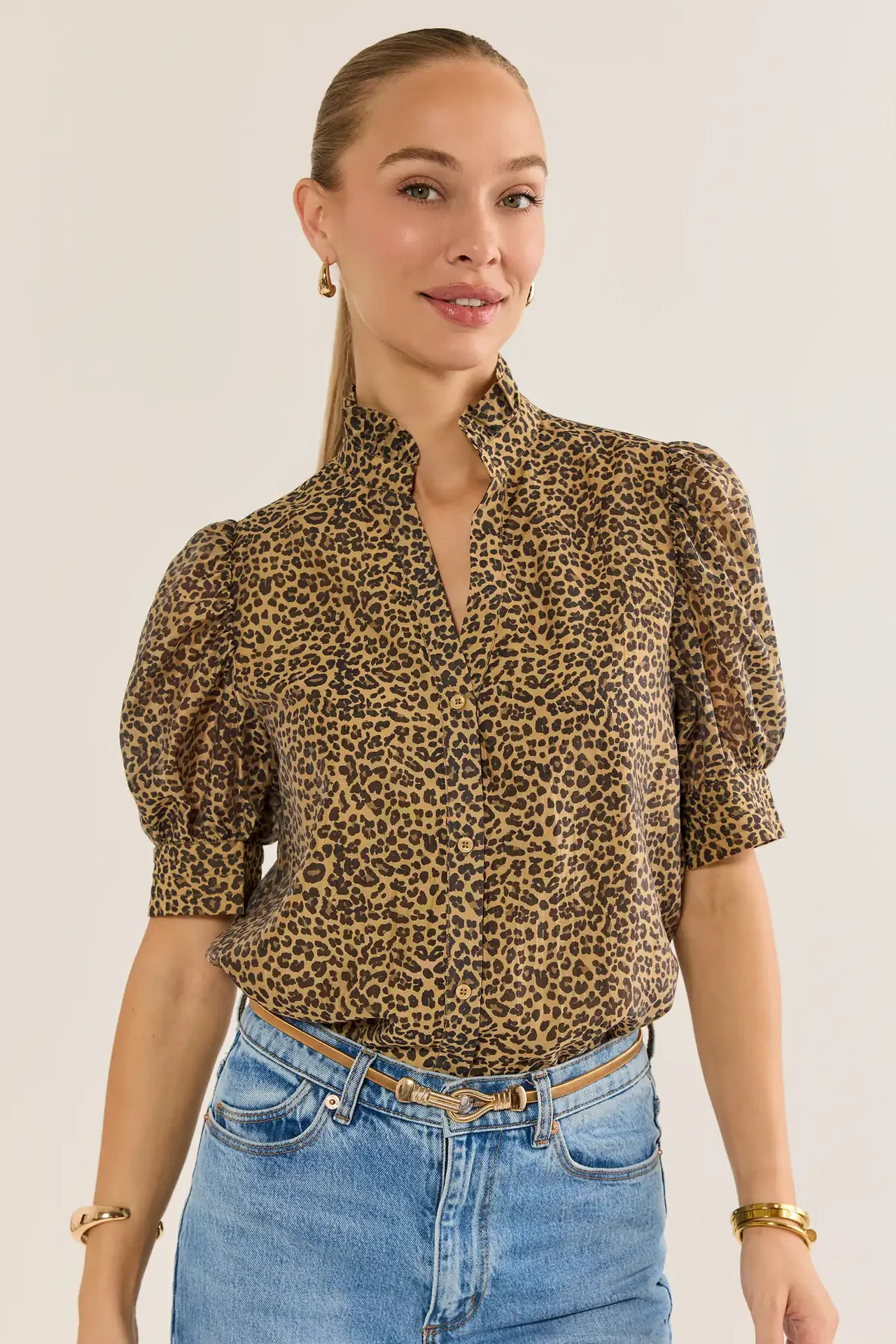 Delaney Leopard Print Button Up Top | Avara