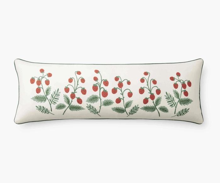 Strawberries Cream Embroidered Lumbar Pillow Cover | Rifle Paper Co. | Rifle Paper Co.