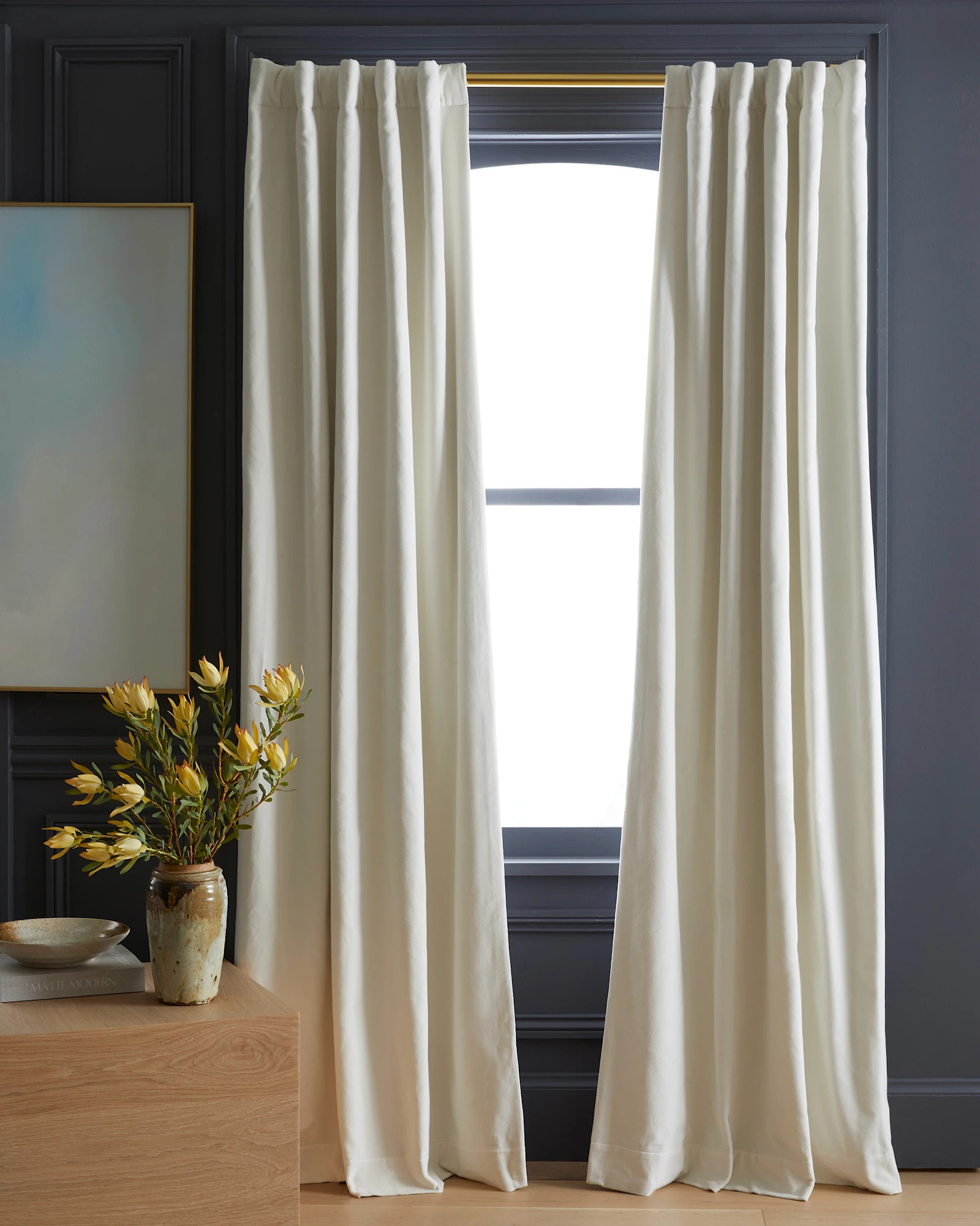 Cotton Velvet Room Darkening Curtain in Ivory | Quince